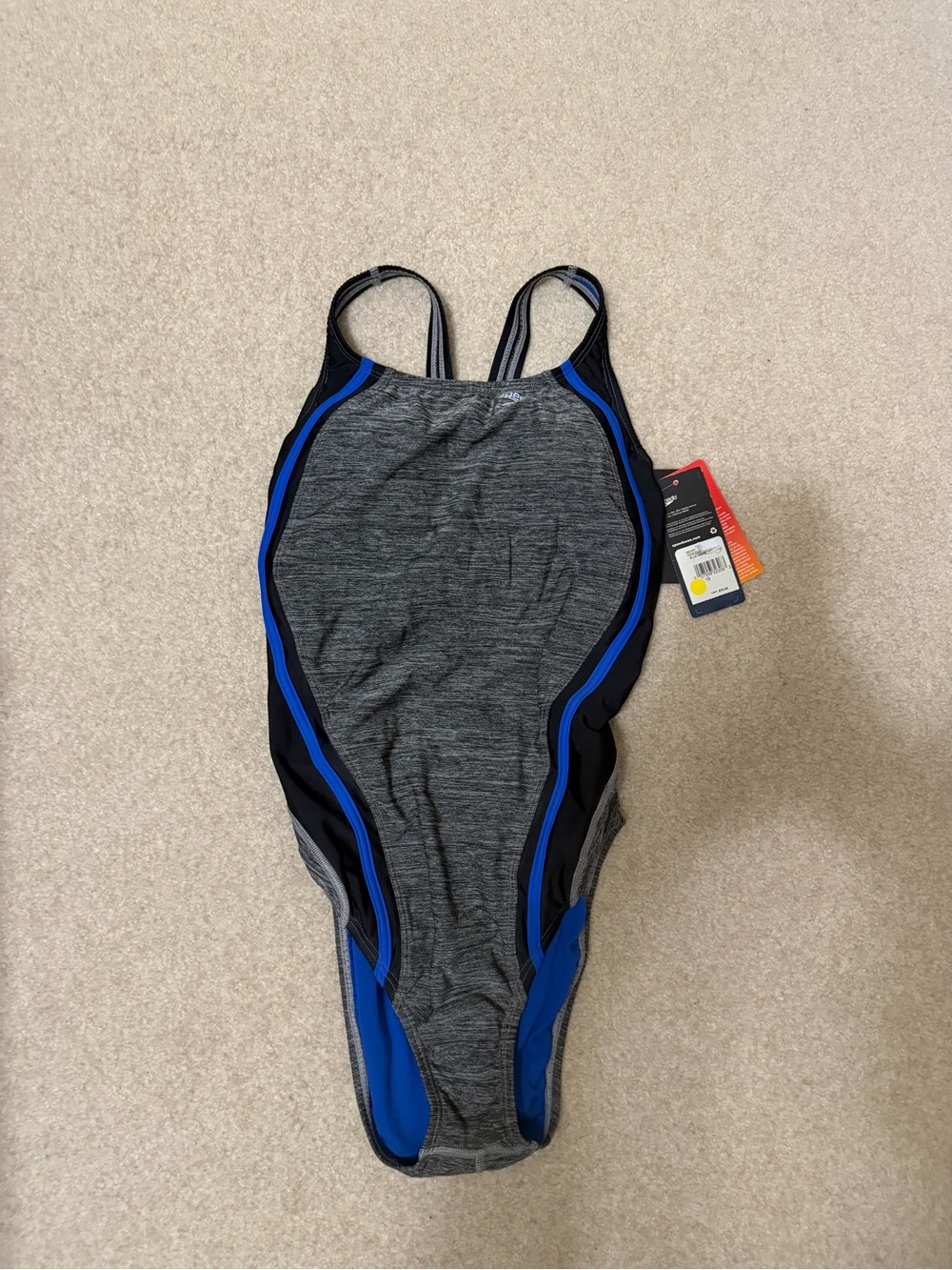 NWT Speedo Grey One-Piece Swimsuit with Blue Trim
